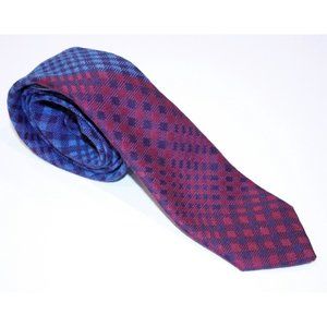DUCHAMP LONDON Burgundy Blue CHECKS Woven SUIT TIE $150